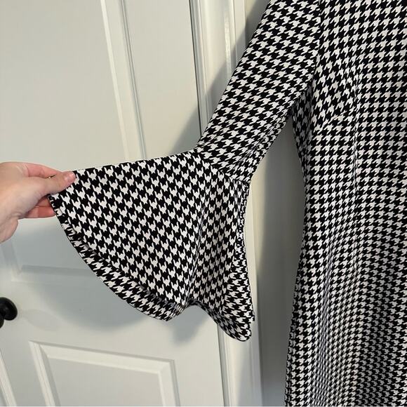 LIKELY Black White Houndstooth Long Sleeve Mini Dress 6 - Picture 14 of 14